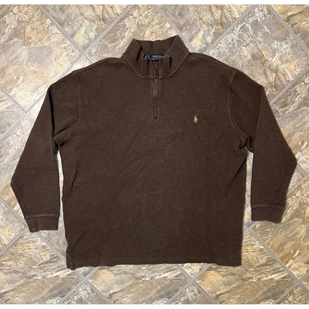 Polo Ralph Lauren Quarter Zip Men 3XLT Brown Cotton Pullover Sweater
